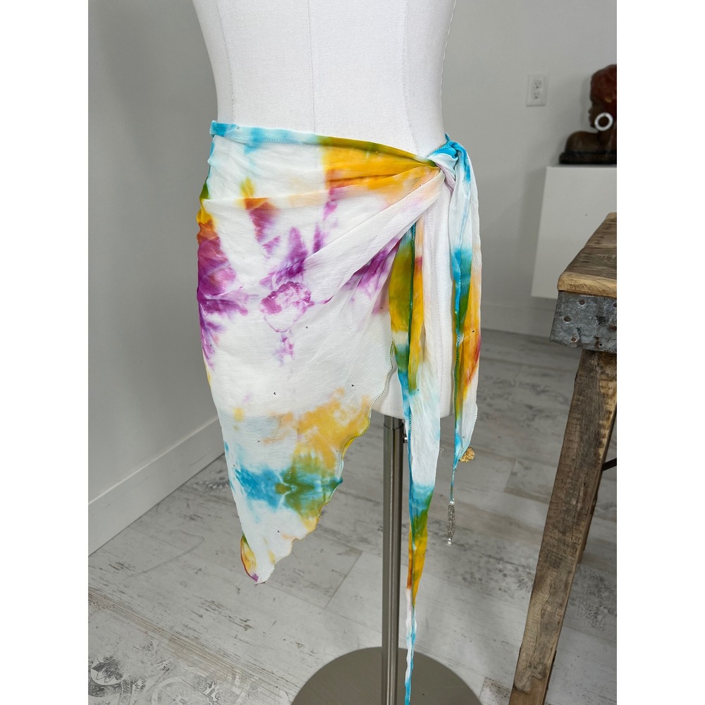 Tye Die Scarf Sheer Beaded‎ Studded Tassels